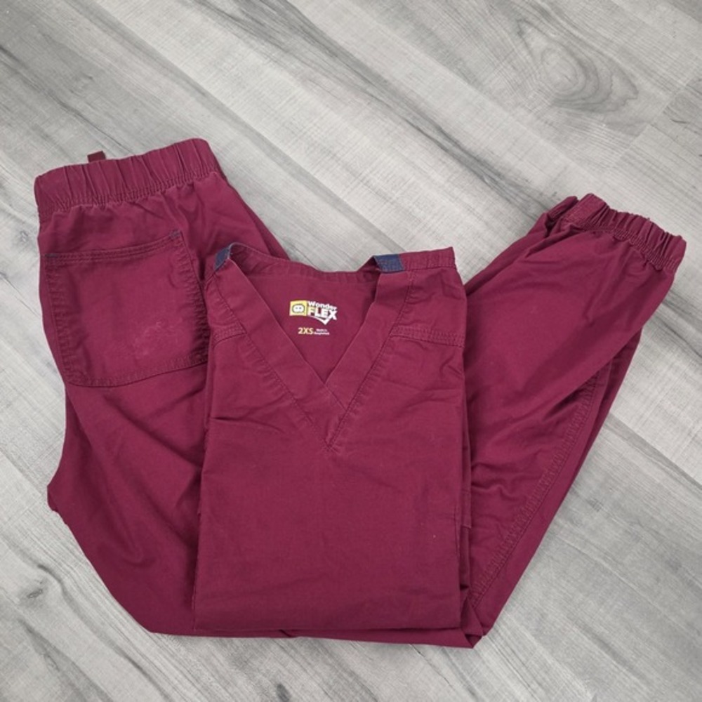 Wonderwink Wonder Flex‎ Scrub Set Womens Size 2XS Burgundy